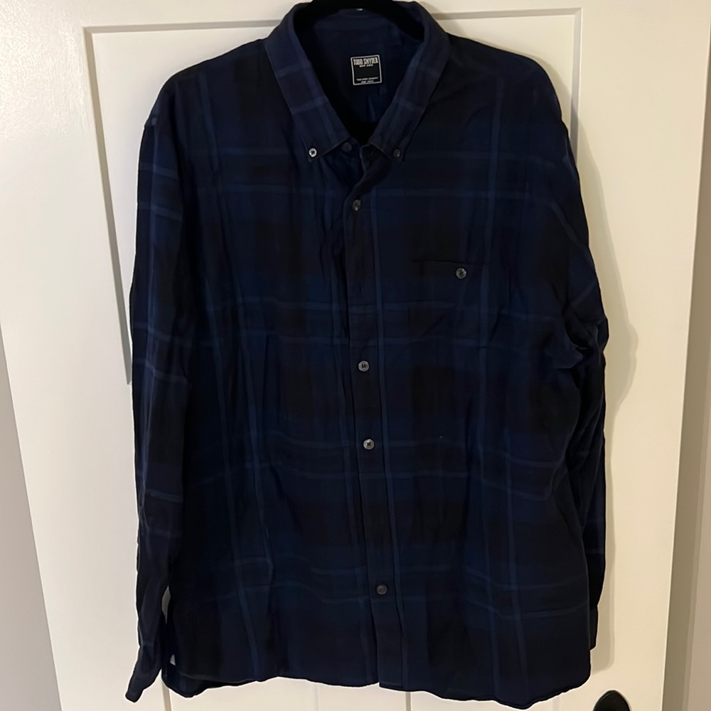 Todd Snyder soft blue plaid button down XXL